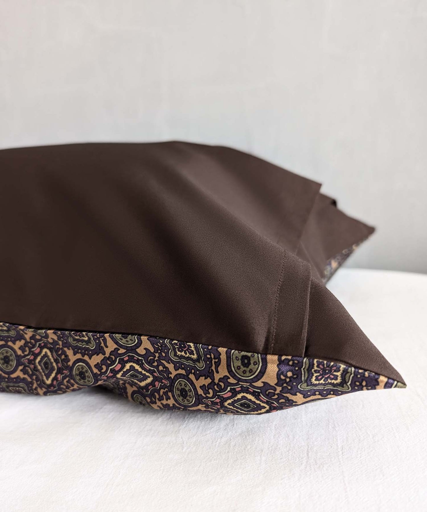 シルク ピローケース マスタードイエロー×エスニックKOMON シルクツイル