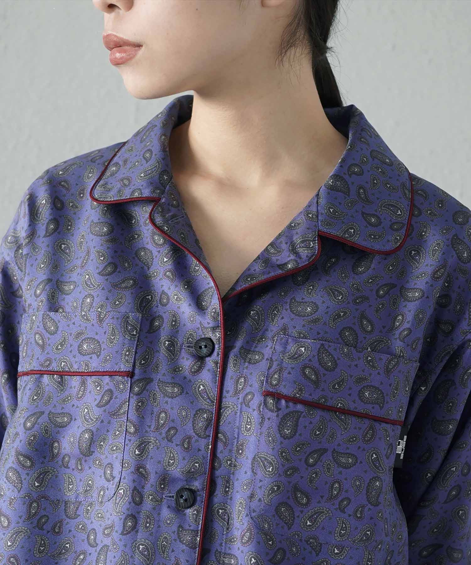 洗濯機で洗えるシルクパジャマ 日本製【レディース 長袖上下セット】ツイル/ブルーペイズリー|SUBE