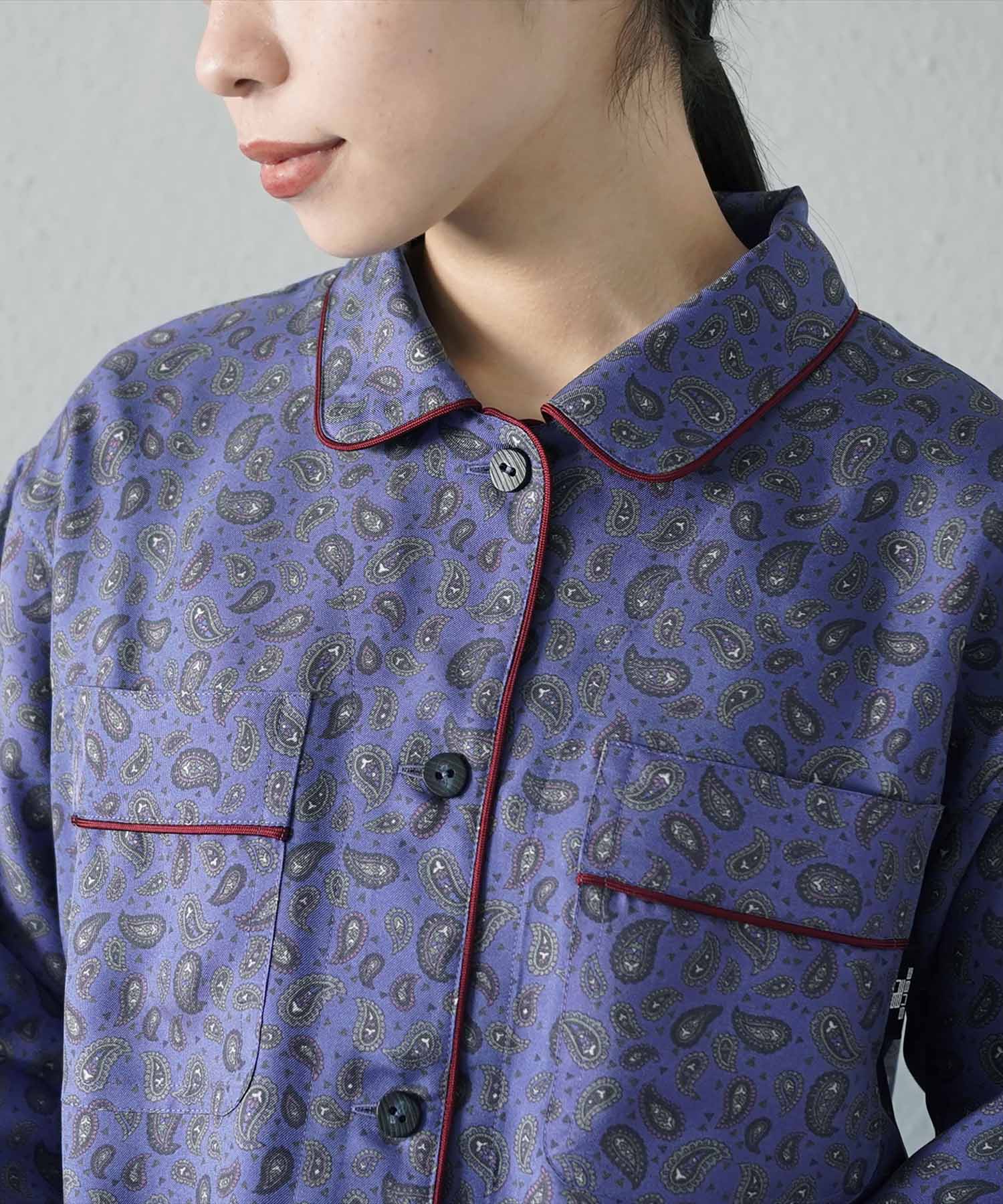 洗濯機で洗えるシルクパジャマ 日本製【レディース 長袖上下セット】ツイル/ブルーペイズリー|SUBE