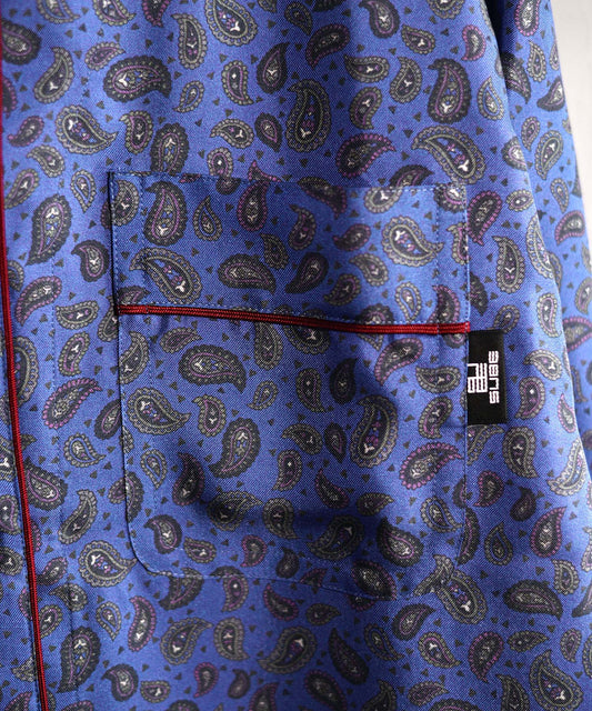 洗濯機で洗えるシルクパジャマ 日本製【レディース 長袖上下セット】ツイル/ブルーペイズリー|SUBE